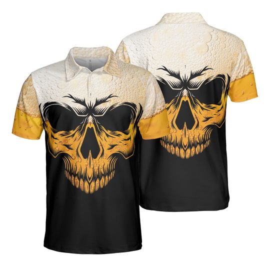 Beer Skull Polo Shirt: Funny Halloween Drinking Outfit