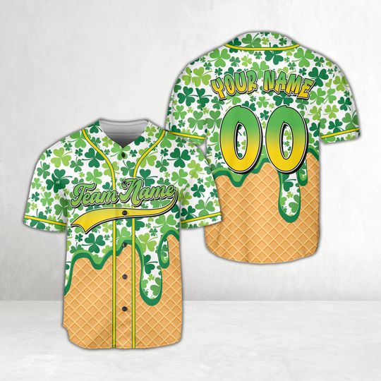 Dripping St Patrick Baseball Jersey, Custom Name Lucky Shamrock Charm, Personalized Irish Holiday Gift, Clover, Green Beer Drip Jersey