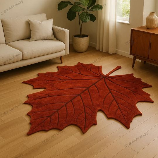 Handmade Maple Leaf Rug: Autumn Red Fall Home Decor
