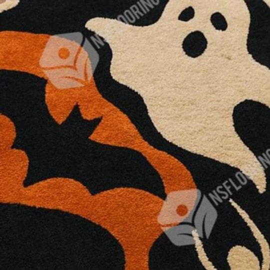 Spooky Halloween Runner Rug with Ghost, Pumpkin, Bat & Spider for Entryway