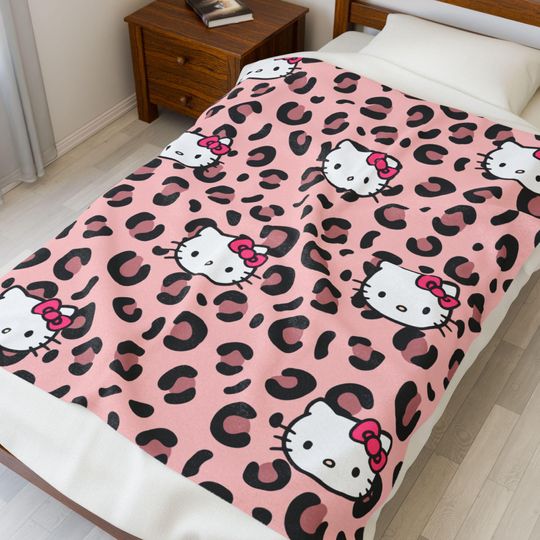 Hello Kitty Fleece Blanket for Kids, Cozy Leopard Print Throw, Nursery Decor, Gift for Her