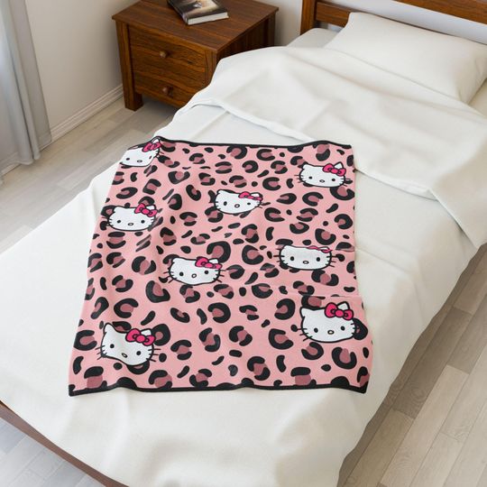 Hello Kitty Fleece Blanket for Kids, Cozy Leopard Print Throw, Nursery Decor, Gift for Her