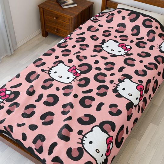 Hello Kitty Fleece Blanket for Kids, Cozy Leopard Print Throw, Nursery Decor, Gift for Her