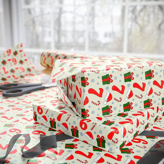 6-7 Christmas Wrapping Paper, Funny 67 Merry Christmas Gift Wrap, Santa Hat & Snowflake Holiday Paper, Tiktok Trending Xmas Gift Wrap
