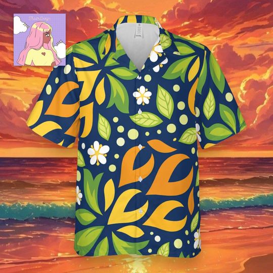 Disney Lookout Cay at Lighthouse Point Leaves Pattern Hawaiian, Tropical Disney Vacation Aloha Tee