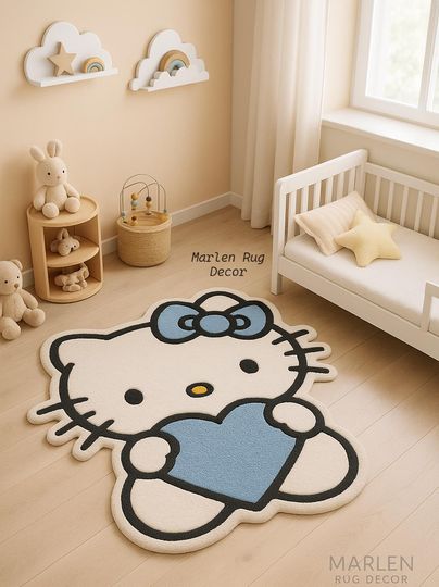 Hello Kitty Blue Heart Shaped Rug