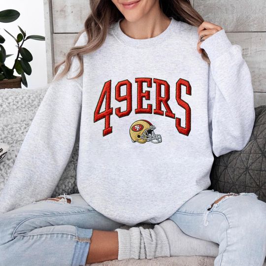 Embroidered 49ERS Oversized Sweatshirt, Unisex College Sweater, Vintage Streetwear Pullover