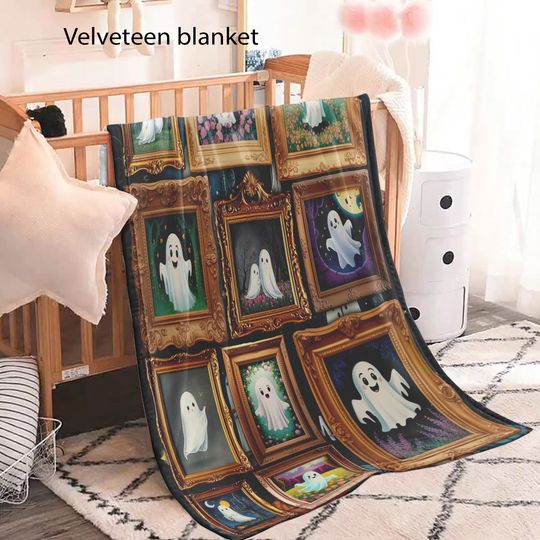 Retro Halloween Ghost Woven Throw Blanket: Spooky Gothic Home Decor