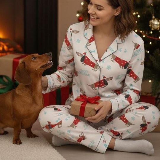 Dachshund Christmas Pajamas Set, Matching family Holiday PJs, Dog Lover Gift, Gift for Her, Funny Xmas, Holiday Gift