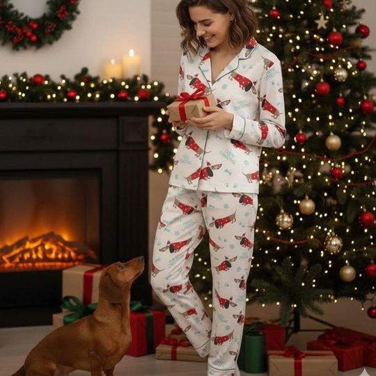 Dachshund Christmas Pajamas Set, Matching family Holiday PJs, Dog Lover Gift, Gift for Her, Funny Xmas, Holiday Gift
