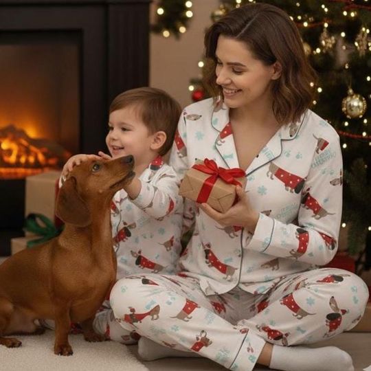Dachshund Christmas Pajamas Set, Matching family Holiday PJs, Dog Lover Gift, Gift for Her, Funny Xmas, Holiday Gift