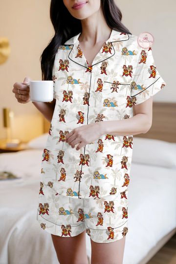 Chip And Dale Hawaiian Pajama Set, Disney Hawaiian Trip Outfit, Chip N Dale Disney Summer PJs, Disney Trip Sleepwear, Gift for her, Matching