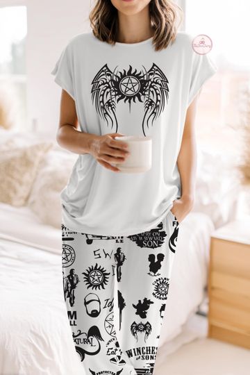 Supernatural Pajama Set, Fantasy TV Show Sleepwear, Movies Pajamas, Cozy Lounge Set for Women, Cute Demon Hunter PJs, Family matching