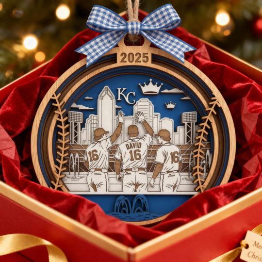 Personalized Kansas City Baseball Ornament  Laser Engraved Wooden Christmas Gift