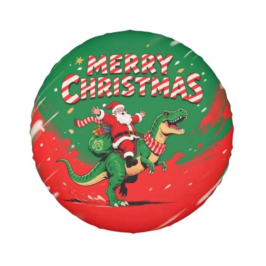 Spare Tire Cover  Santa Riding Dinosaur Christmas Design, With Or Without Camera Hole
