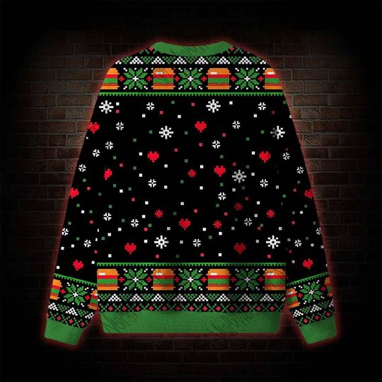 Merry Burgermas Ugly Christmas Sweater, Funny Foodie Xmas Crewneck, Hamburger Lover Holiday Jumper