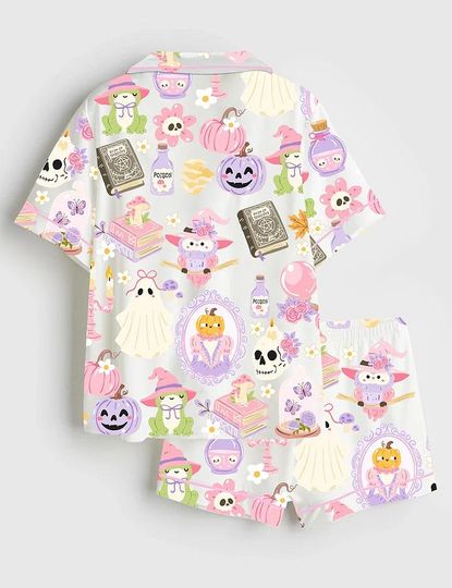 Womens Halloween Short Sleeve Pajama Set with Pocket