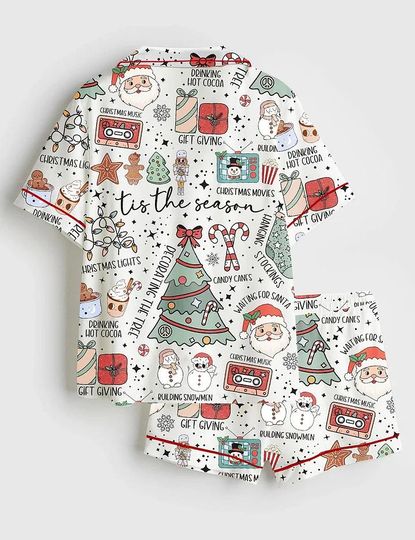 Retro Christmas Santa Pajama Set with Pocket