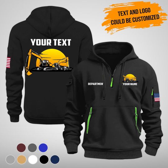 Custom Cotton Quarter Zip Work Hoodie: Personalized Heavy Equipment Operator Gift
