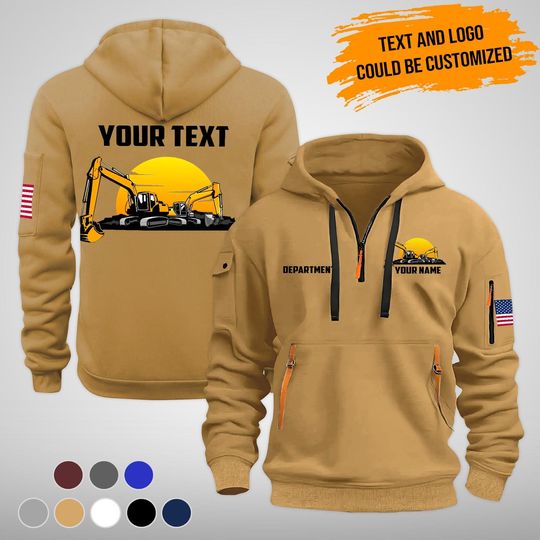 Custom Cotton Quarter Zip Work Hoodie: Personalized Heavy Equipment Operator Gift