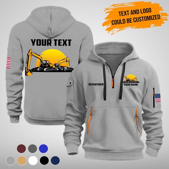 Custom Cotton Quarter Zip Work Hoodie: Personalized Heavy Equipment Operator Gift