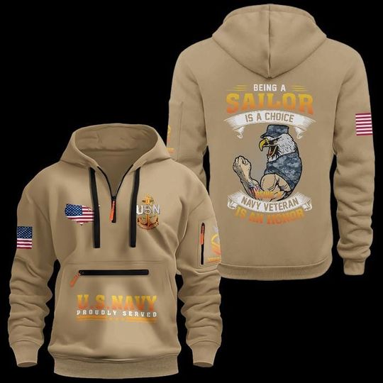 Custom US Navy Veteran Hoodie: Cotton Quarter Zip