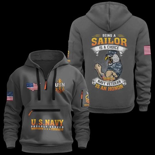 Custom US Navy Veteran Hoodie: Cotton Quarter Zip