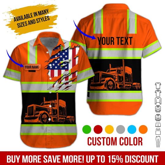 No Reflective - Custom Work Shirt with Flag: Personalized Truck Uniform