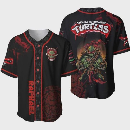 Red Ninja Turtle Baseball Jersey Cartoon Anime Streetwear