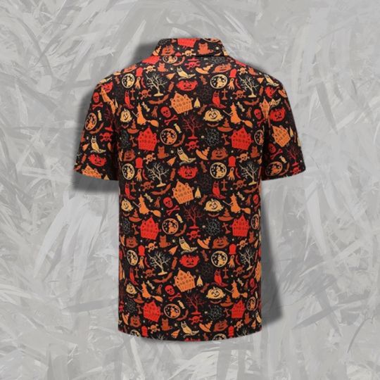 Halloween Haunted House Golf Polo Shirt Spooky Pumpkin Bat Pattern