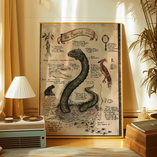 Basilisk Creature Vintage Digital Art – Fantasy Wall Print Instant Download