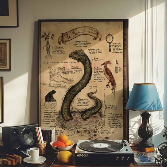 Basilisk Creature Vintage Digital Art – Fantasy Wall Print Instant Download