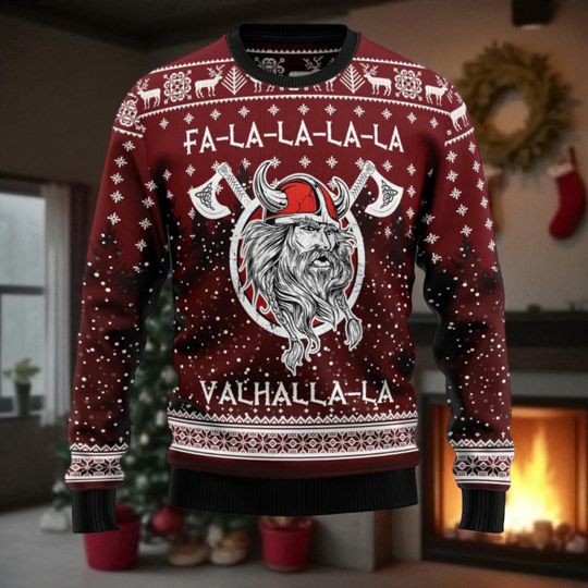 Vikings Fa La La La Ugly Christmas Sweater, ugly Christmas sweater with Vikings