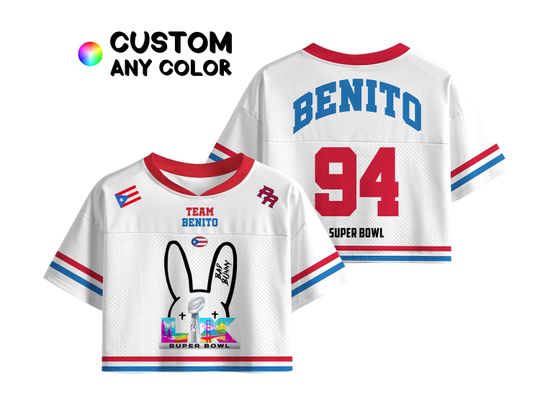 Puerto Rico Team Jersey,Benito 94 Football Jersey,Custom Name Benito Bowl Crop Top,Bad Bunny LX Shirt,Mesh Jersey,Sports Gift for Fan Player