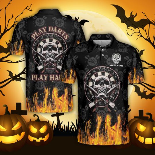Skull Flame Darts Polo Shirt - Custom Graphic Polo