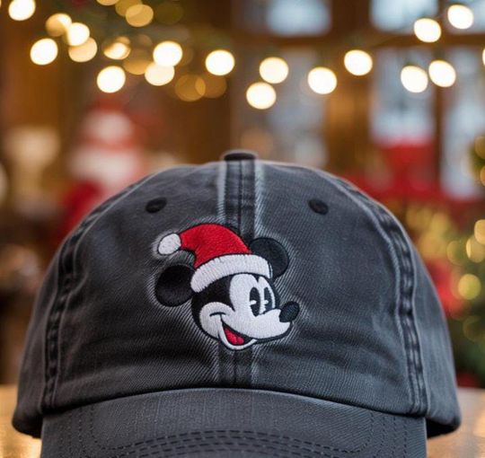 Christmas Mickey Mouse Embroidered Baseball Cap, WDW Cartoon Fan Hat, Winter Holiday Gift