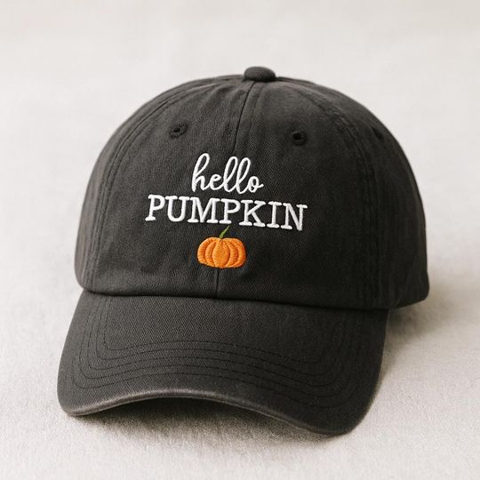 Hello Pumpkin Embroidered Baseball Cap, Halloween Pumpkin Fashion Hat, Spooky Season Pumpkin Harvest Cap