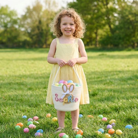 2026 Personalised Easter Basket | Bunny Carrot Rope Basket | Baby Egg Hunt