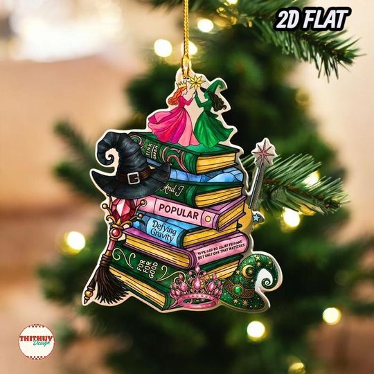 Wicked Inspired Book Stack Ornament, Glinda & Elphaba, Acrylic Keepsake