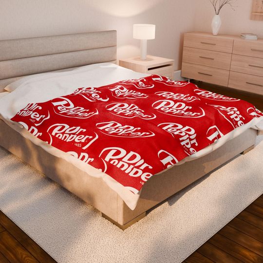 Dr Pepper Logo Fleece Blanket with Red Soda Pattern