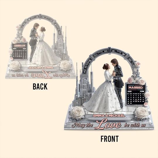 Custom Sci-Fi Wedding Acrylic Plaque, Personalized Couple Figurine, Future Space Theme Wedding Decor