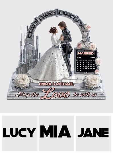 Custom Sci-Fi Wedding Acrylic Plaque, Personalized Couple Figurine, Future Space Theme Wedding Decor