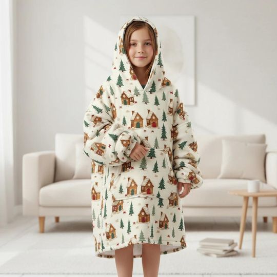 Kids Gingerbread House Hoodie Blanket,