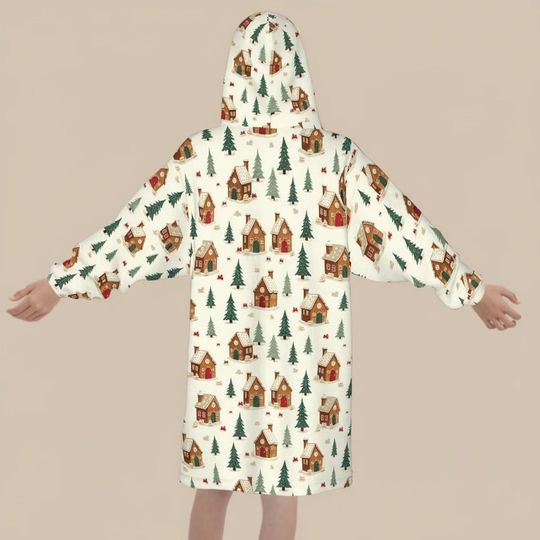 Kids Gingerbread House Hoodie Blanket,