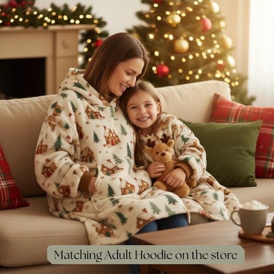 Kids Gingerbread House Hoodie Blanket,