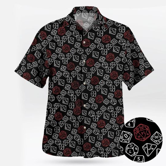 Dungeons And Dragons Button Shirt, Dnd Enthusiast Hawaiian Shirt, Dnd Summer Shirt, Dice Vacation Shirt, Gift For Gamer Tropical Aloha Shirt