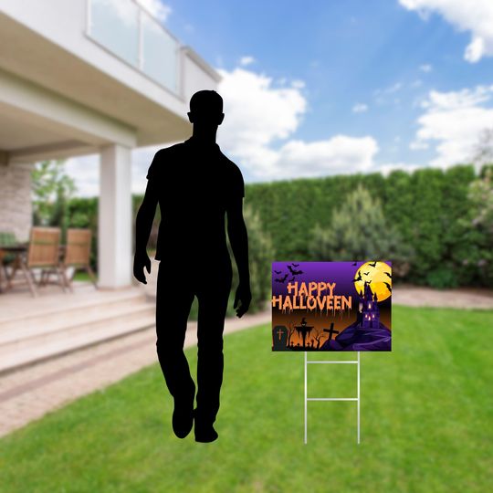 Spooky Halloween Yard Sign: Haunted House, Graveyard, Ghost Castle
