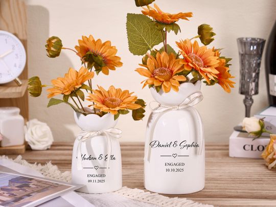 Personalized Ceramic Wedding Flower Vase with Name and Date