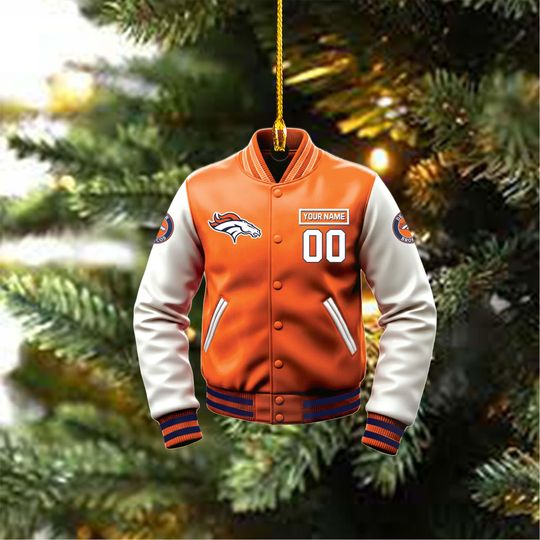 Denver Broncos Varsity Jacket Ornament, Personalized football Christmas Gift