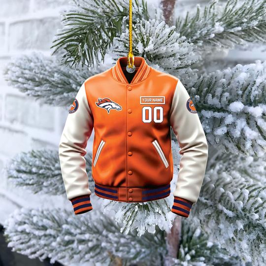 Denver Broncos Varsity Jacket Ornament, Personalized football Christmas Gift